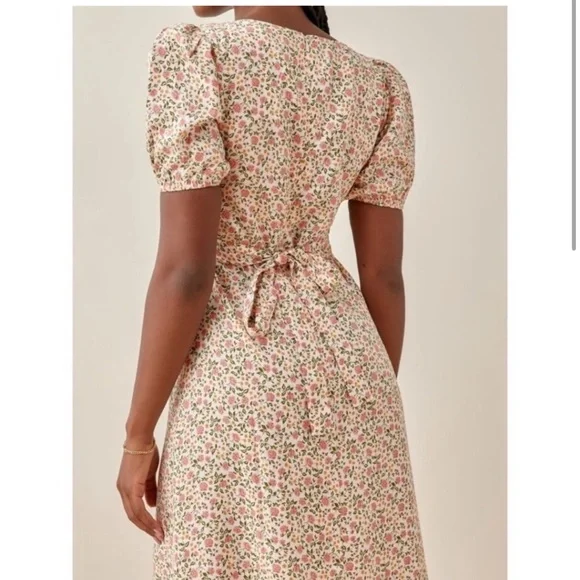 Reformation Kelby Floral Summer Dress Pink Cream Short Sleeve size small - Picture 5 of 12